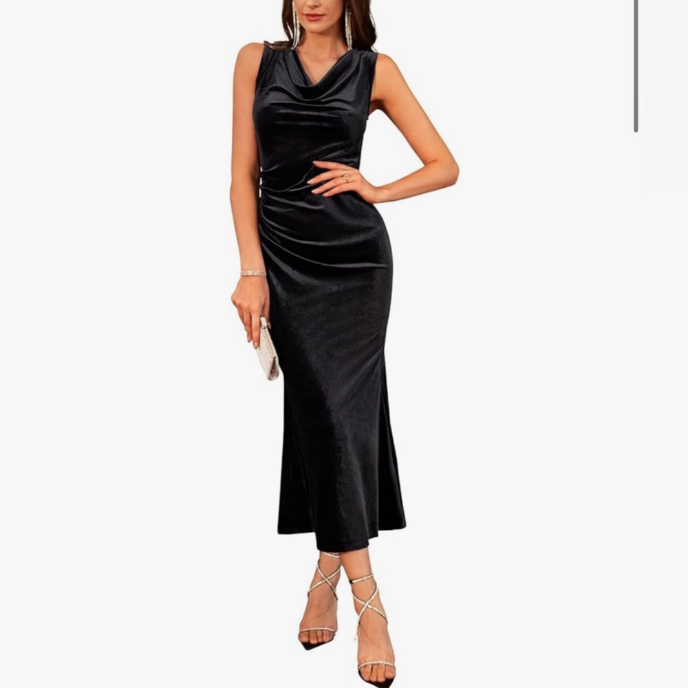 Women Velvet Mid-Length Dress, Party Holiday Dress Christmas Dress